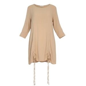 Kleen Peach Lagenlook Dress Linen Rayon Blend Midi Medium Drawstring Cinch